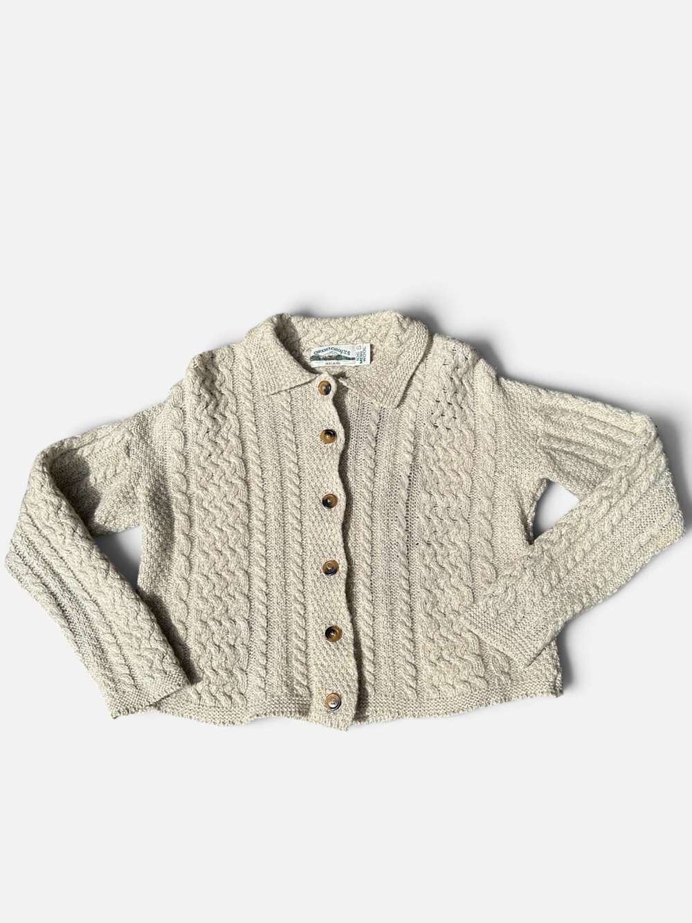 Aran Crafts Ireland merino wool sweater Cardigan Collar Women’s Size S/M short